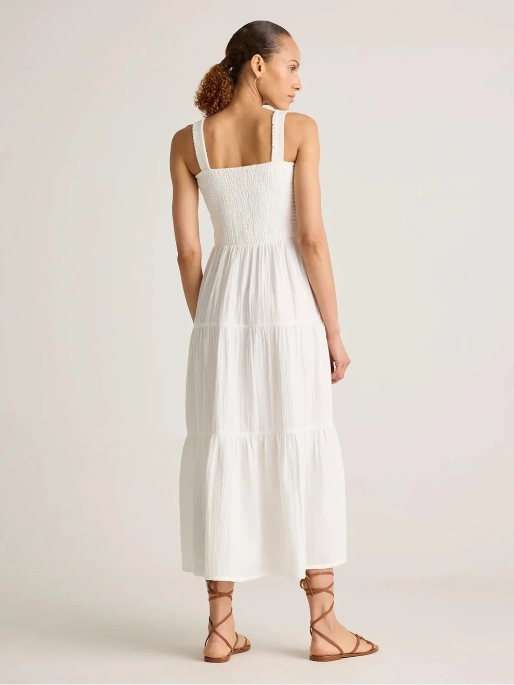 NEW Quince Organic Cotton Gauze Smocked Sleeveless Maxi Dress White Small Summer - Picture 4 of 8